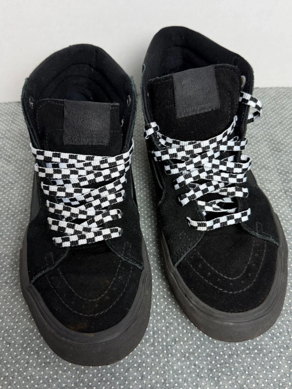Vans Sk8-Hi Blackout Suede High Top Sneakers Checkerboard Laces Men's